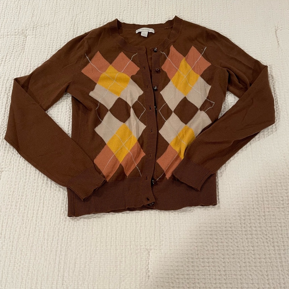 New York and Company brown yellow argile cardigan women’s sweater size small